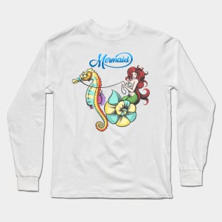 Mermaid with Sea Horse Long Sleeve T-Shirt